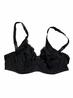 90s European Vintage Unlined Embroidery Floral Lace Bra (Black) Size 34C